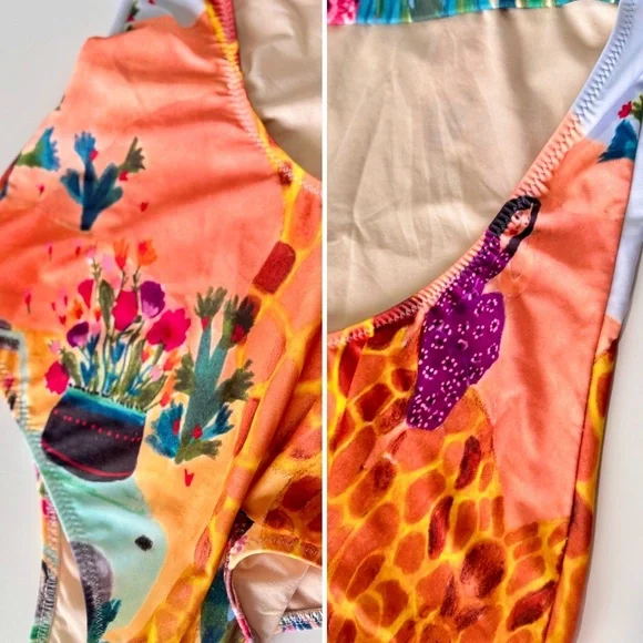 CAROLINA K. Giraffe Print Ruffle Sleeve One Piece Boho Swimsuit - Picture 7 of 16